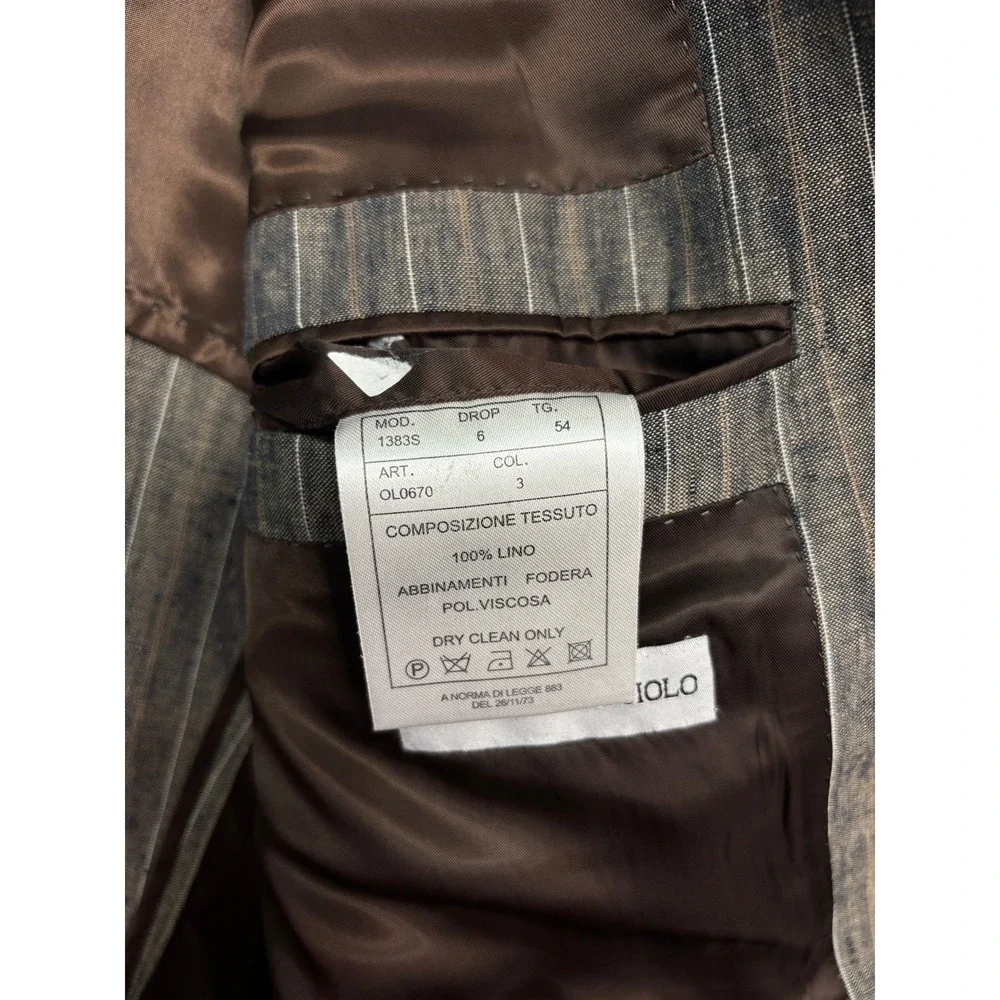Andrea Caracciolo 44L 54 38x33 100% Linen Delave Stripe Sartoriale Italy Suit